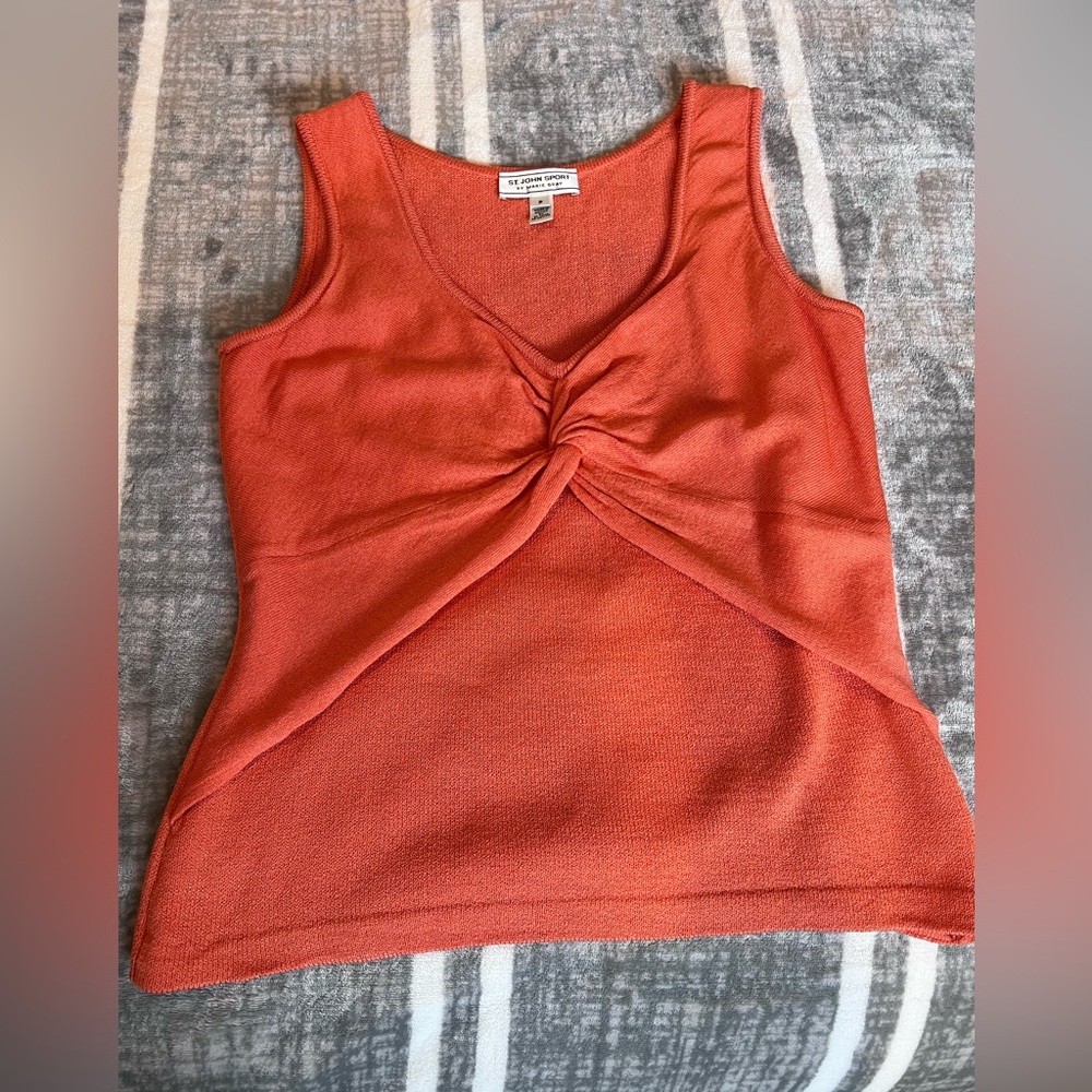 St. John Sport Orange Wool Blend Twisted Front Tank Top